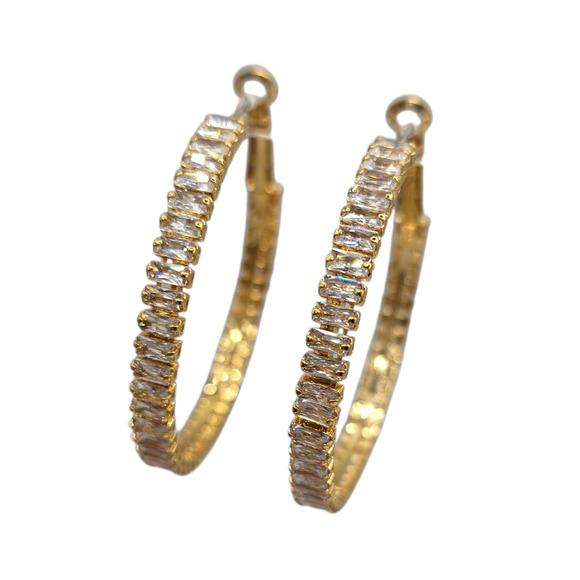 Earrings Gold Tone Hoop Clear Rhinestones Pave Sparkle Fashion SKU2406 - Picture 1 of 6